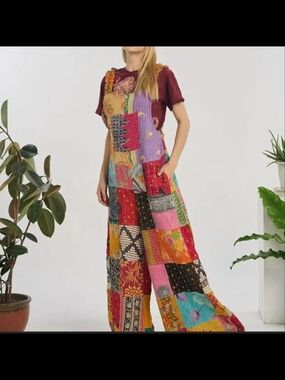 Kantha Patchwork Wide-Leg Jumpsuit - Multicolor ..NEW